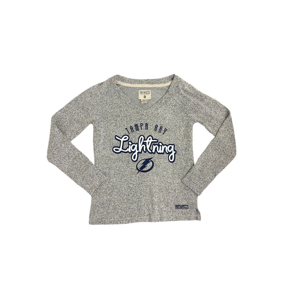 CCM Comfy Crew Gray NHL Tampa Bay Lightning Long Sleeve V-neck Sweatshirt Small